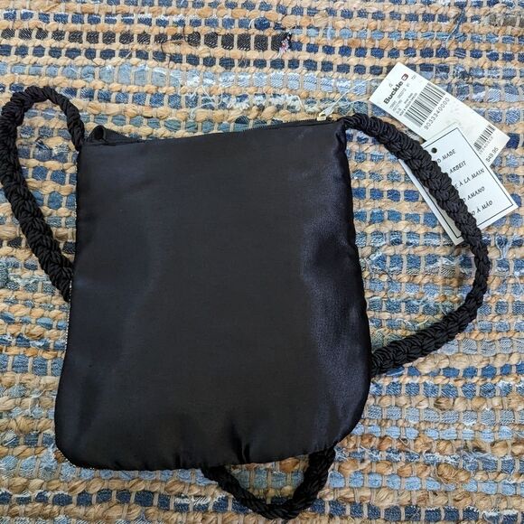 NWT Crossbody Sequin Gold & Silver Metallic Black Satin M Bling Y2K Baddie - Picture 7 of 8